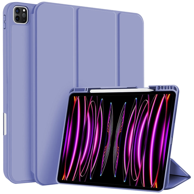 For iPad Pro 3-fold TPU Smart Leather Tablet Case with Pen  Slot(Lavender Purple)