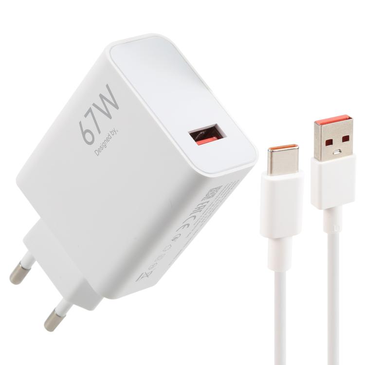 67W USB Fast Charger with 1m USB to Type-C Cable, Plug Type:EU Plug(Wh