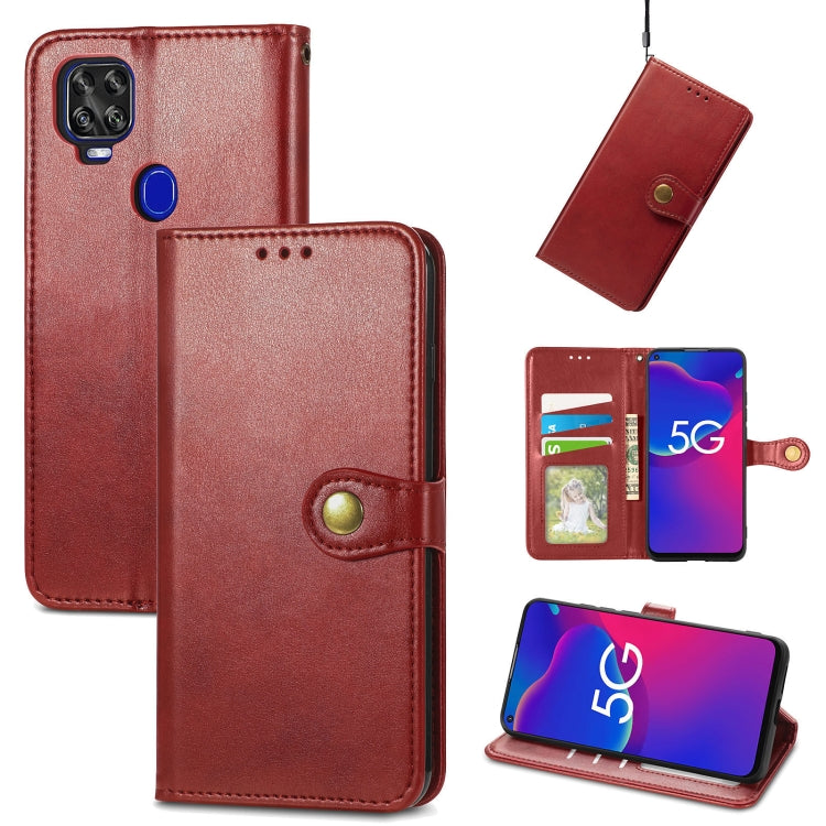 For ZTE Axon 11 SE 5G Solid Color Leather Buckle Phone Case with Lanyard Photo Frame Card Slot Wallet Stand Function(Red)