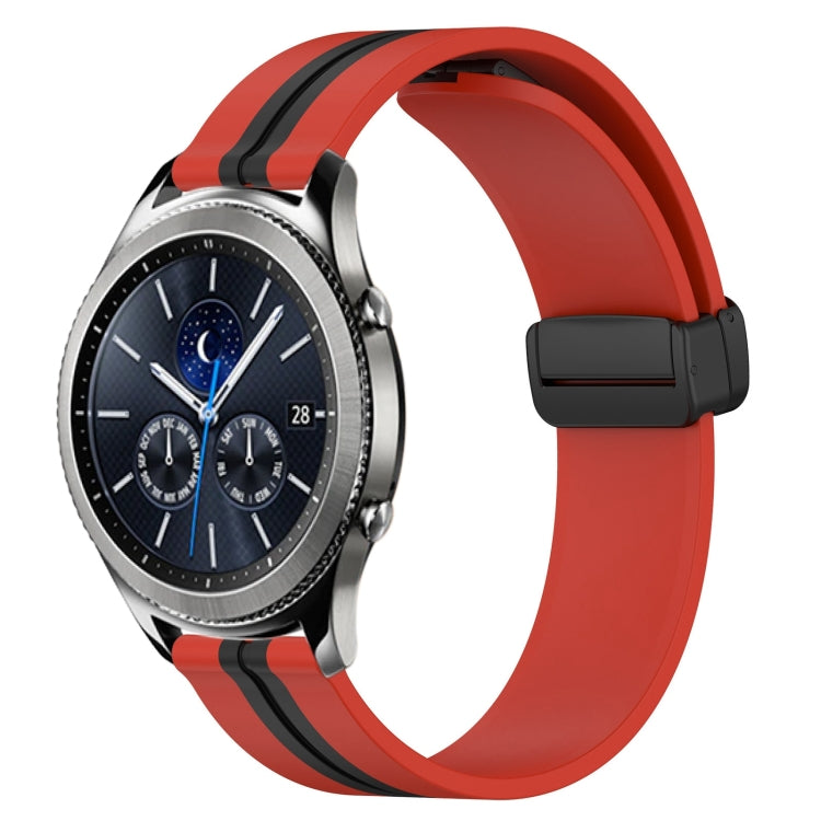 For Samsung Gear S3 Classic 22mm Folding Magnetic Clasp Silicone Watch  Band(Red+Black)