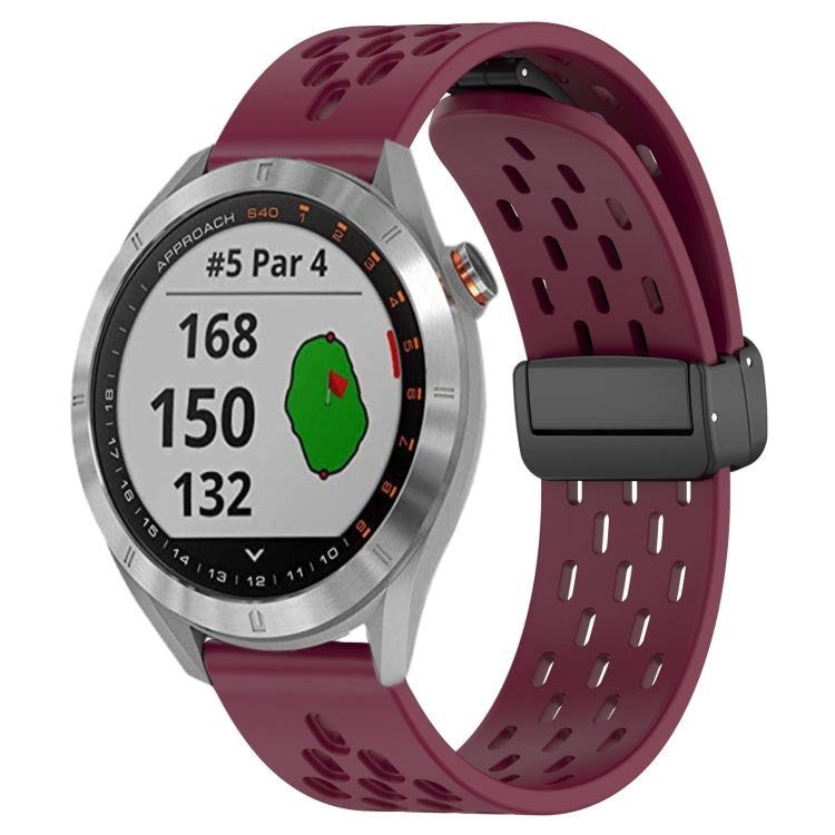For Garmin Approach S40 20mm Folding Magnetic Clasp Silicone Watch Band(Wine Red)
