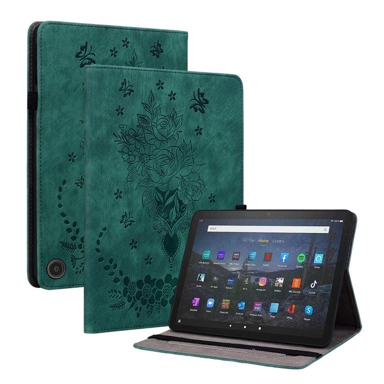 For Amazon Fire Max 11 Butterfly Rose Embossed Leather Tablet Case(Gre