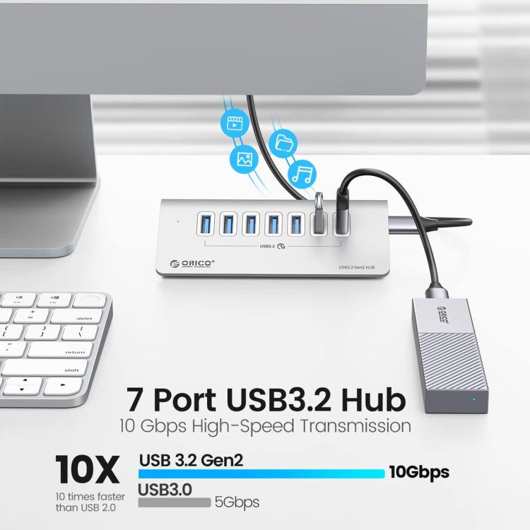 ORICO M3U7-G2 HUB USB 3.2 Gen2 10Gbps 7-Port Aluminum Alloy